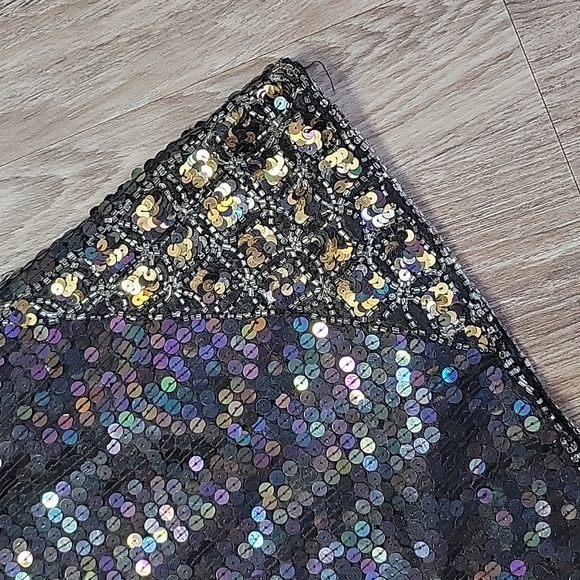 NWT Vintage Cee Cee Black Silk Sequin & Beaded High Rise Shorts Retro India MD - Picture 3 of 15